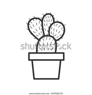 Black White Cactus Pot Illustration Potted: стоковая векторн
