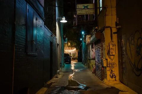 lower east side, graffiti, alley, new york city, night, phot