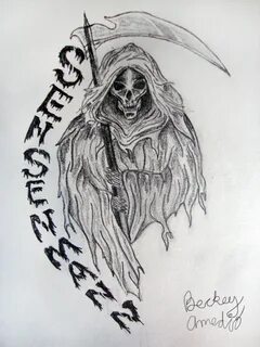 Drawn grim reaper outline - Pencil and in color drawn grim r