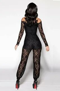 Sexy Long Sleeve Full Body Black Lace Jumpsuit - Online Stor