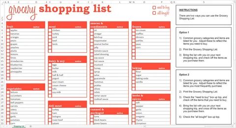 Grocery Shopping List - Excel Template Shopping list grocery