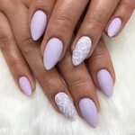 lilac / lavender almond nails with white leaf swirl accent m