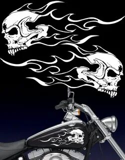 Motorcycle flaming fanged skull Gas tank badge decals Harley