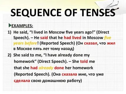 REPORTED SPEECH (THE SEQUENCE OF TENSES) - презентация на Sl