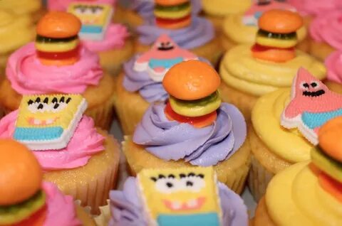 Girly Spongebob Cupcakes With Krabby Patties - CakeCentral.c