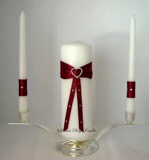 Unity Candle Burgundy Set White Rhinestone by PleasantRidgeC