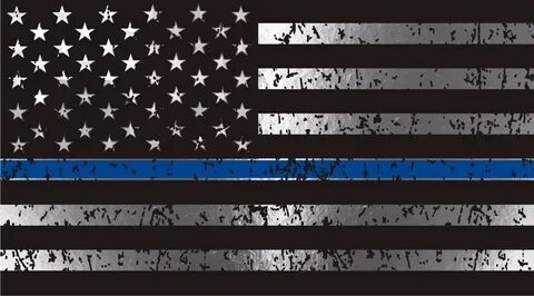 Thin Blue Line Flag Distressed Metallic Reflective Decal - 2