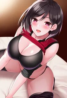 Anime 1634x2400 anime anime girls big boobs cleavage gym clothes lifting sh...