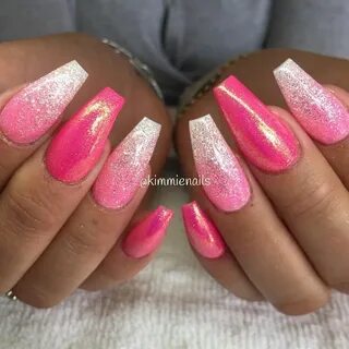 Glitter fade with pink & white glitter and shocking pink gel