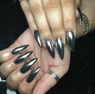 #New in 2019 Stiletto nails, Chrome nails, Black chrome nail