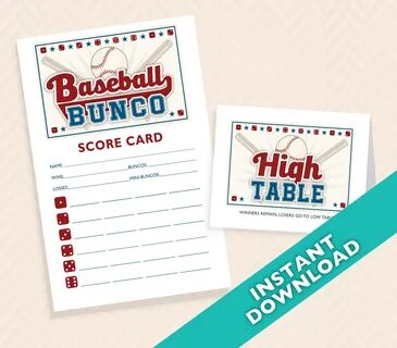 Baseball Bunco Printable Scorecard and Table marker Set Etsy