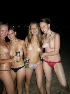 drinking with topless college friends.