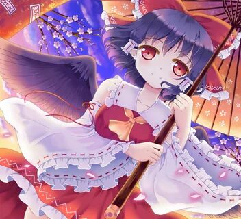 Safebooru - ascot black hair black wings bow cherry blossoms