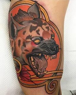 Neo traditional colourful hyena tattoo done by our artist Ne
