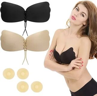 Hianjoo Adhesive Bra, 2 Pairs Sticky Bra Strapless Backless Invisible Silic...