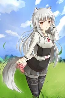 Safebooru - 1girl animal ears black legwear clouds grass hig