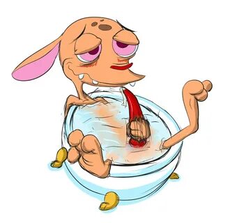 ren hoek, ren and stimpy, color, white background, animal, anthro, bath, bl...