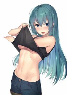 Safebooru - 1girl bangs black tank top blue eyes blue hair b