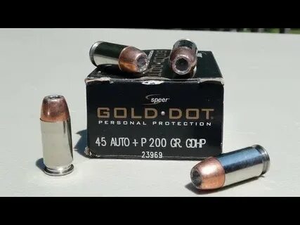 45 ACP +P Speer Gold Dot 200 gr JHP Gel Test - YouTube
