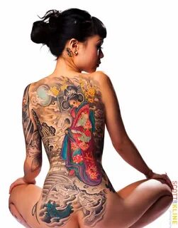 Color Ink Geisha Tattoo Full Back