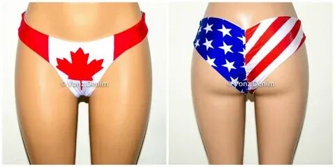 American Flag & Canadian Flag Scrunch Bikini Bottom Cheeky E