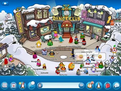 Screenshot of Club Penguin 1.2. Bottom HUD with my icons. Be