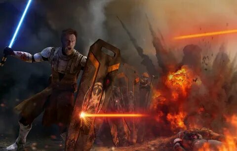 Обои Star Wars, Obi Wan Kenobi, war, fight, jedi, shield, li