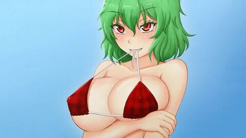 Anime touhou girl green hair big boobs