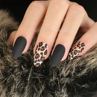 Матовый черный миндаль Леопардовый принт модные ногти скраб 