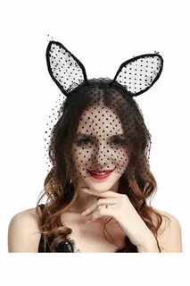 Pindot Bunny Ear Hair Hoop with Veil Bunny girl Roleplay Acc
