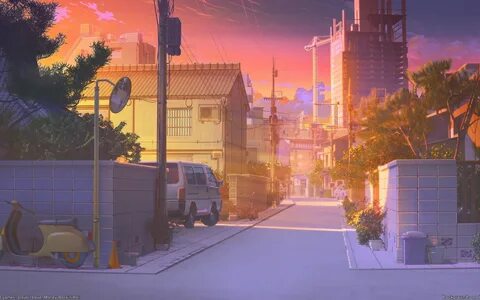 Download 2560x1600 Anime Street, Scenic, Sunset, Buildings, 