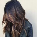 Black Hair With Brown Balayage Highlights Brunette hair colo