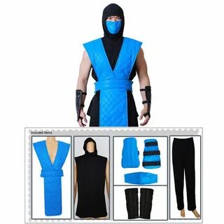 Mortal Kombat Sub Zero Cosplay Costume Blue Outfit Full Set 