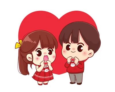 Couple making a heart with hands Happy valentine cartoon cha