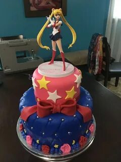 Sailor Moon Fondant cake with fondant bow and plastic topper