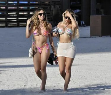 Alexa Dellanos and Lyna Perez on the beach in Miami 07/09/20