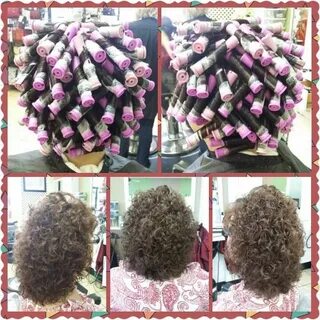 spiral perm on lavender and peach rods Spiral perm, Permed h