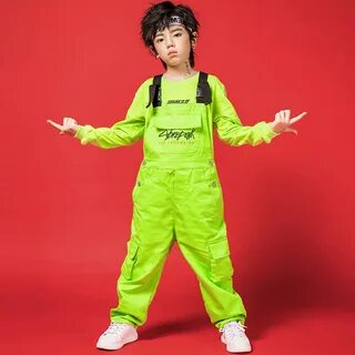 New Kids Dance Costumes Boys Neon Green Clothes Bib Pants Fo