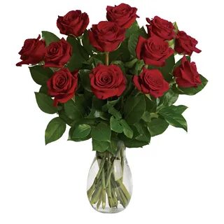 Bouquet of red roses in a glass vase on a white background f