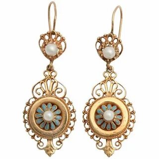 Victorian Gold, Enamel and Pearl Earrings - Tudor Rose Antiq