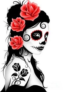 Tattooed Day of the Dead Sugar Skull Girl White Poster by Je