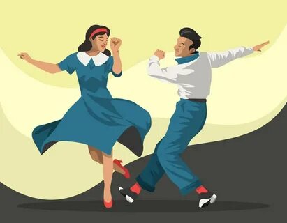 Couple Dressed in 1940s Fashion Dancing a Tap Dance, Vector 