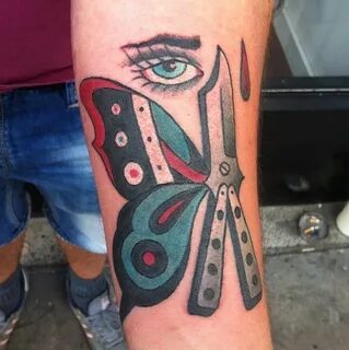Balisong Tattoo Butterfly tattoo, Butterfly knife tattoo, Bu