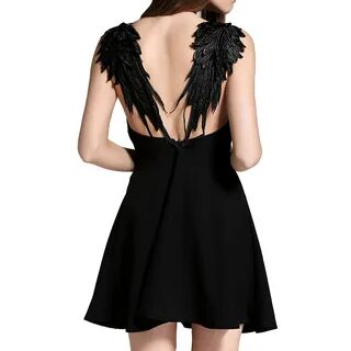 Женское платье с вышивкой Angel Wings черное или белое открытой спиной в готичес