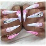 Ombré Stiletto Nails with White Pink Shine Unicorn Chrome Na