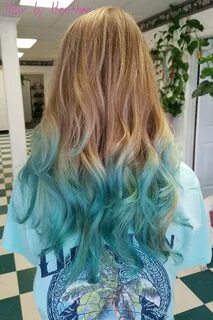 Teal mermaid hair . Ombre hair blonde, Hair dye tips, Colore
