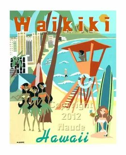 Hawaiian Art Print Large Mid Century Poster Tiki Travel Etsy