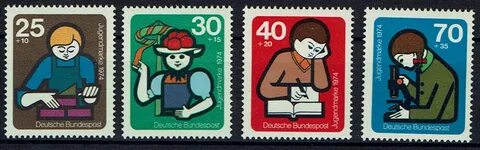 4 Werte 1974 BRD, Mi-Nr. 800-03, postfrisch Jugend: Elemente