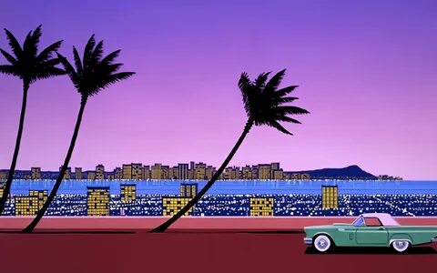 1680x1050 Retro, city, 8-bit, classic car, art wallpaper Lap