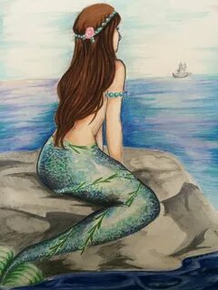 Mermaid Sitting on Rocks Mermaid on rock, Mermaid drawings, 